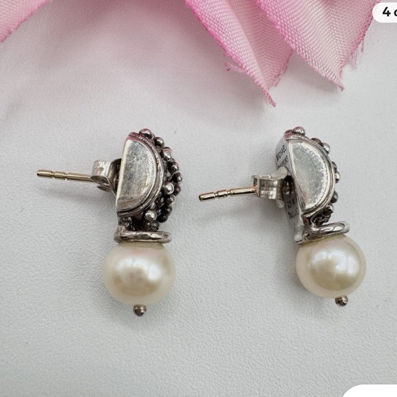 Michael Dawkins 925 Sterling Silver 14K Gold Posts Pearl Drop Earrings Thailand - Picture 2 of 3
